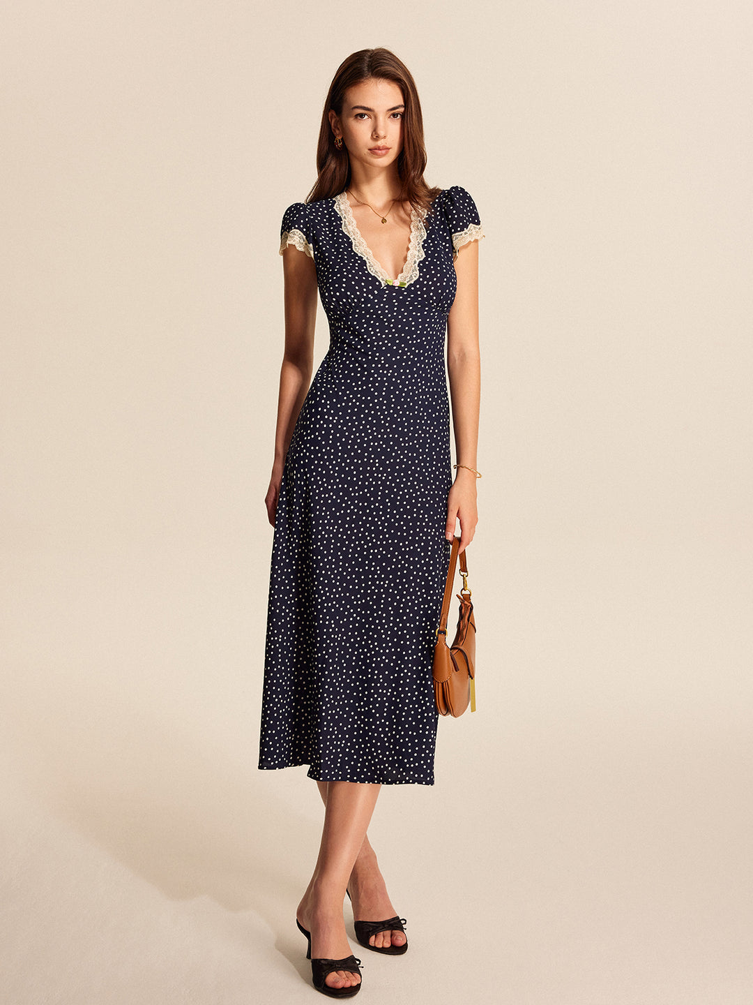 Commense NWT Polka Dot Lace Trim Dress, Medium