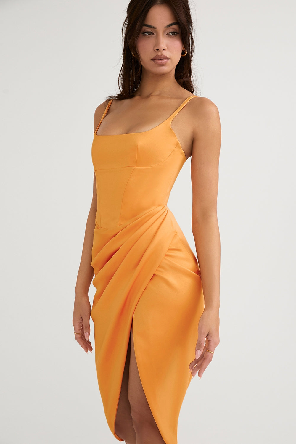 House of CB NWT Satin Pleated Corset Midi Dress, Large