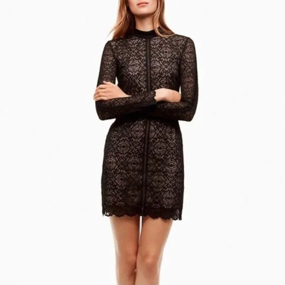 Mock Neck Lace Overlay Dress