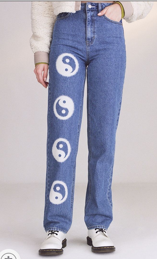 Pacsun Ying and Yang Denim Jean, High rise, 90s baggy fit, blue, premium denim, size 24, Edmonton Consignment 