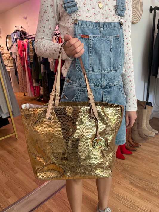 Michael Kors new with tags grab tote bag gold metallic, shoulder bag, textured, leather, Edmonton consignment 