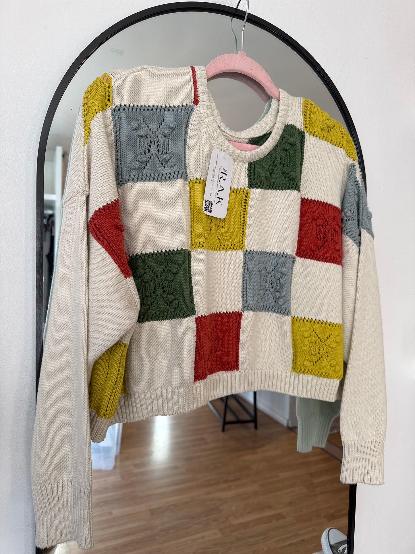 Known Supply Bev Sweater - Bright Checker, Small/Medium