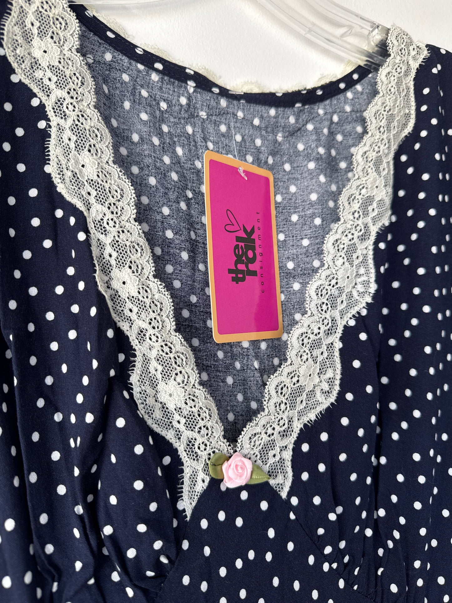 Commense NWT Polka Dot Lace Trim Dress, Medium