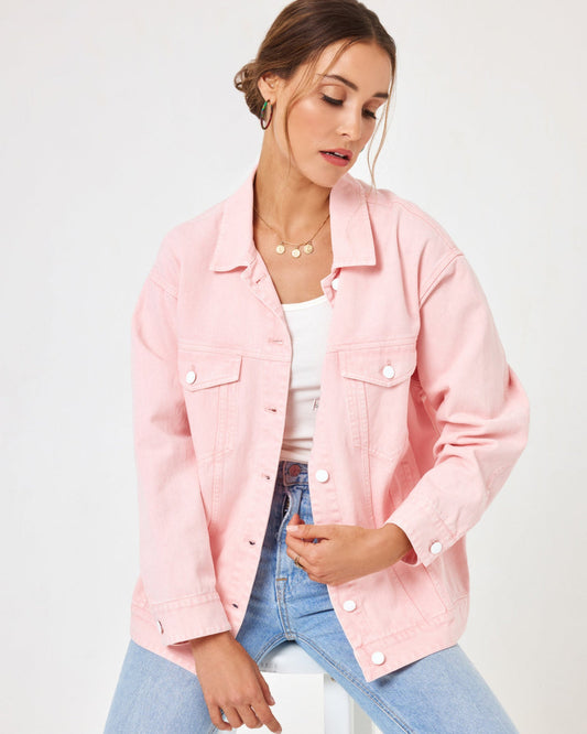 Stradivarius Pink Denim Jacket, Medium (Oversized)