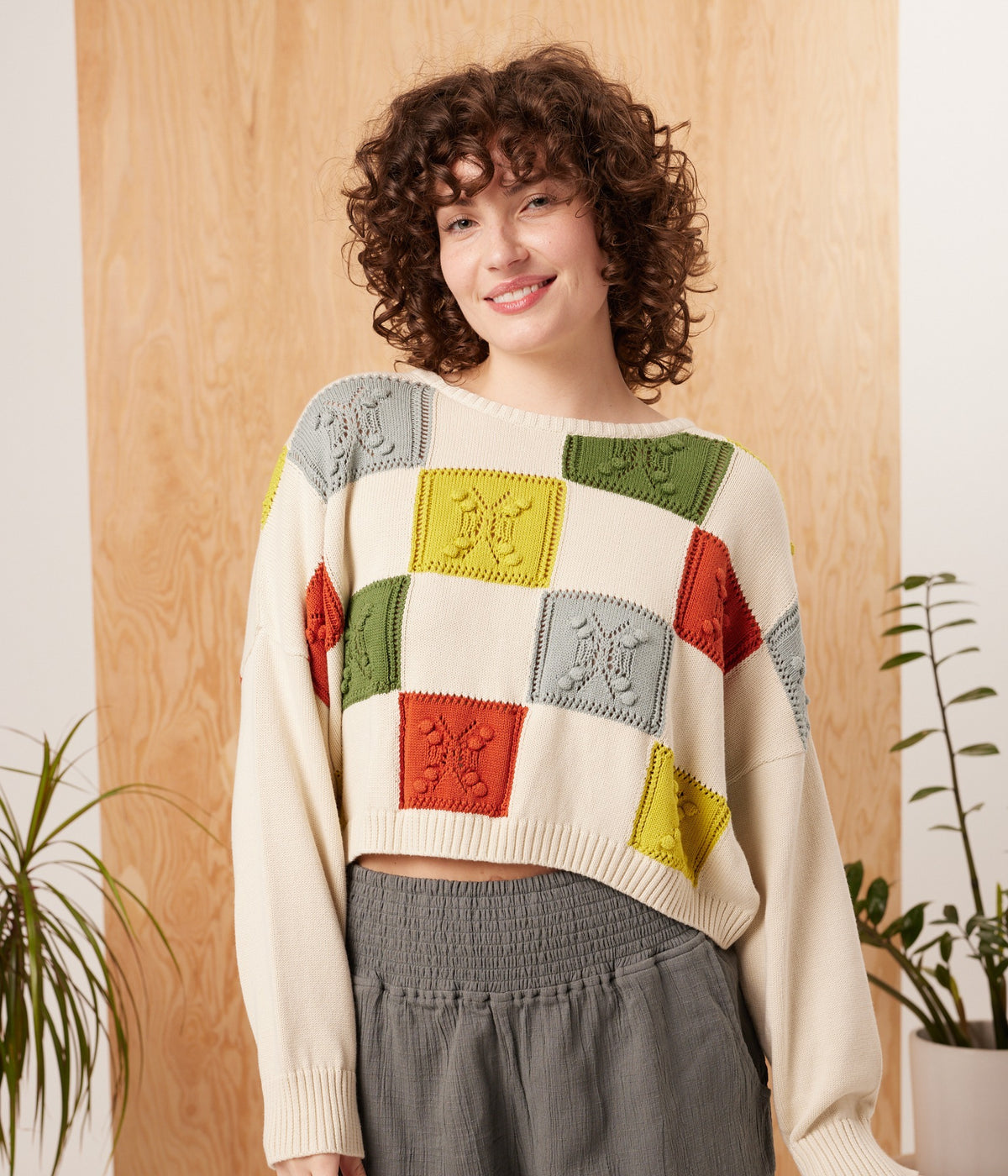 Known Supply Bev Sweater - Bright Checker, Small/Medium