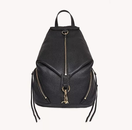 Rebecca Minkoff Julian Pebble Leather Backpack with gold hardware, premium leather bag, black, Edmonton consignment 