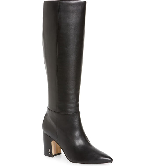 Sam Edelman Hiltin Knee High Leather Boots. chunky heel, black, size 7.5, used, Edmonton consignment 