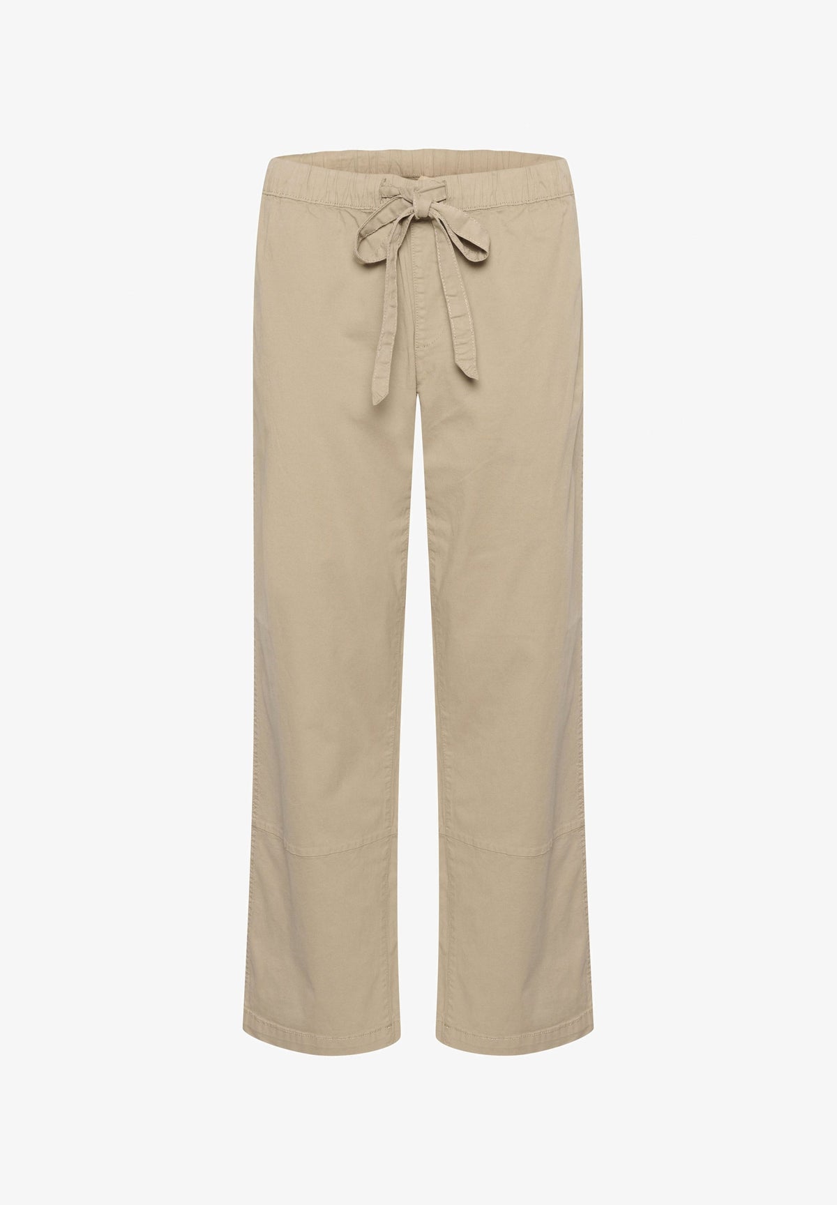 A pair of beige wide-leg pants with an elastic waistband and a matching fabric drawstring bow, shown against a plain white background. edmonton consignment, sherwood park consignment, secondhand, preloved, yeg, shpk