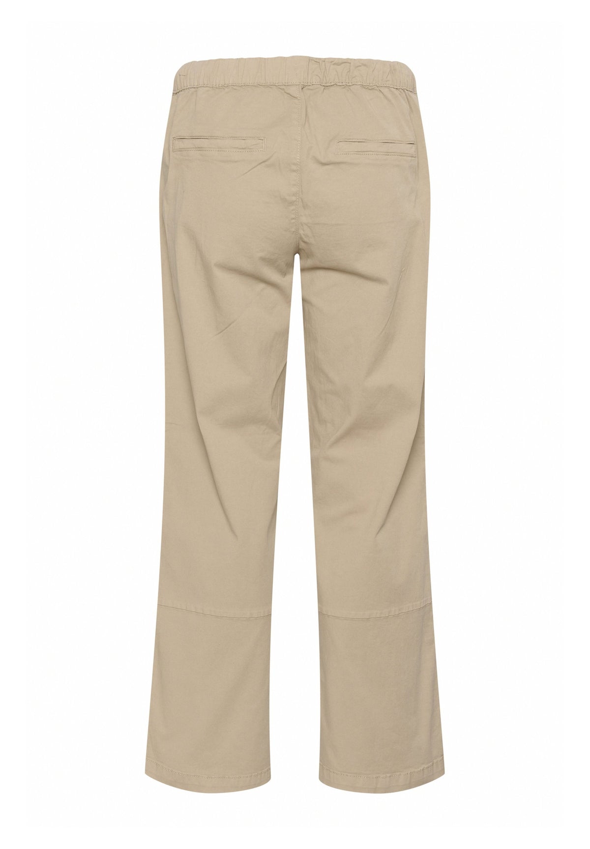 A pair of beige straight-leg pants shown from the back, featuring a buttoned waistband and two back pockets, photographed against a solid white background. edmonton consignment, sherwood park consignment, secondhand, preloved, yeg, shpk