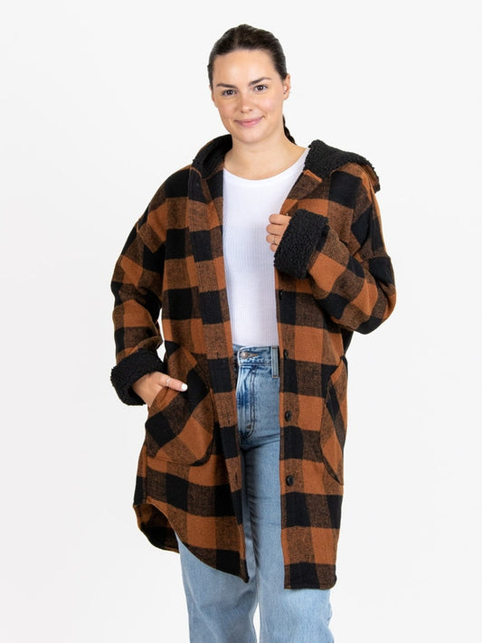 RD Style Plaid Hooded Shacket, XS (Oversized)