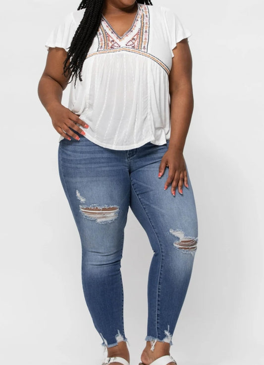 Relaxed Distressed Denim, 18W