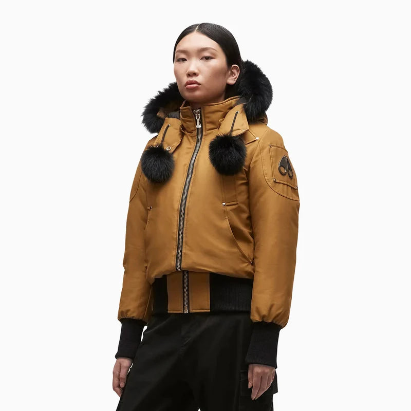 premium Moose Knuckle winter coat, big pom poms on the hood, fur hood, secondhand, like new 