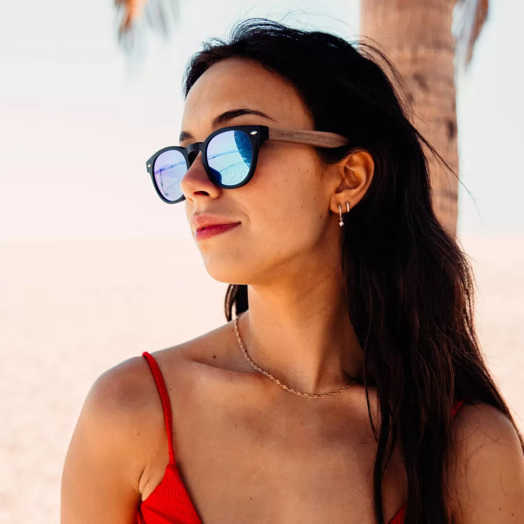 Gowood NEW Blue Lens Wood Sunglasses